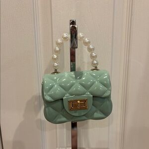 Mini Mint Green Jelly Quilted Bag with Pearl Handle